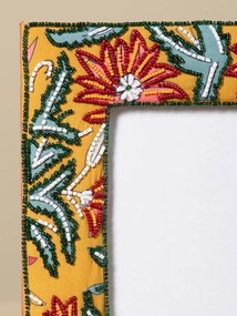 Ramă foto din bumbac, multicolor, flori din mărgele brodate manual, pentru fotografii 10 x 15 cm, finisaj artizanal, 23 x 18 cm, „Florine”
