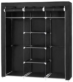 Dulap textil de depozitare MATIS 150 x 175 cm, cu rafturi și bară pentru haine, negru