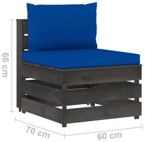 Set mobilier gradina cu perne, 8 piese, gri, lemn tratat albastru si gri, 8