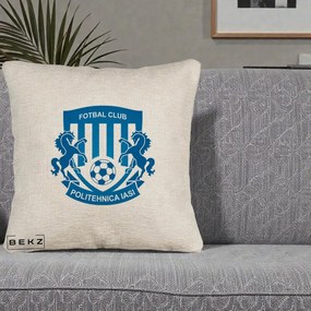 Perna Personalizata FC Politehnica Iasi Fotbal, 40x40 cm, Bej Canapea, Husa Detasabila, Perna Inclusa, BEKZ®