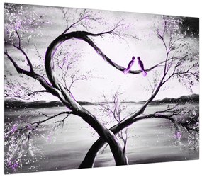 Tablou cu două păsări violete în copac (70x50 cm), în 40 de alte dimensiuni noi