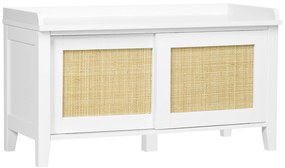 HOMCOM Banc de pantofi mobilier de depozitare cu ușă glisantă și fațade din răchită împletită 80 x 35 x 45 cm alb | Aosom Romania