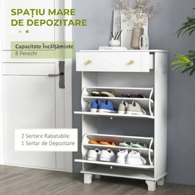 HOMCOM Dulap Pantofi Slim cu 2 Uși, Sertar, Rafturi Reglabile, 8 Perechi, MDF, PAL, 60 x 23,5 x 98,5 cm, Alb | Aosom Romania