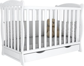 Patut din lemn masiv 120x60 cm Bethany alb cu sertar