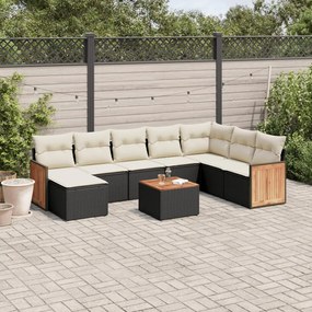 3260334 vidaXL Set mobilier de grădină cu perne, 9 piese, negru, poliratan