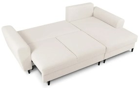 Colțar bej extensibil, cu spațiu de depozitare cu tapițerie din țesătură bouclé (cu colț pe partea dreaptă, cu șezlong) Kyoto – Cosmopolitan Design