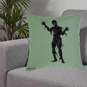 Perna Decorativa Mormii Infricosat Silueta Neagra Halloween, 40x40 cm, Verde, Husa Detasabila, Perna Inclusa, BEKZ®