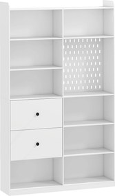 HOMCOM Bibliotecă Dublă cu 6 Niveluri, Sertare și Panou Perforat, Alb | Aosom Romania