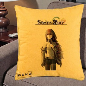 Perna Personalizata Steins Gate Kurisu Makise Anime, 40x40 cm, Galben, Husa Detasabila, Perna Inclusa, BEKZ®