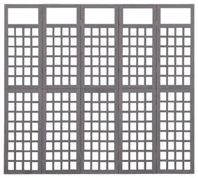 Separator camera cu 5 panouri gri 201,5x180 cm nuiele lemn brad Gri, 201, 5 x 180 cm