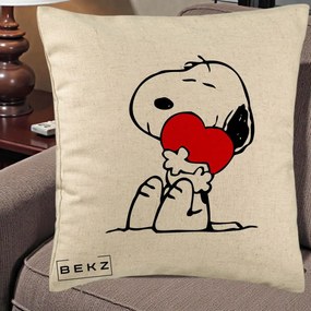 Perna Personalizata Snoopy cu Inima, 40x40 cm, Bej, Husa Detasabila, Perna Inclusa, BEKZ®