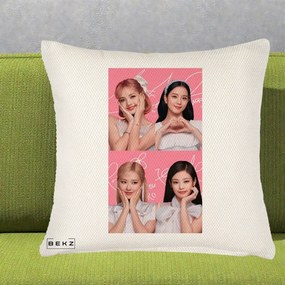 Perna Personalizata K-pop BLACKPINK Colaj Roz, 40x40 cm, Crem Reliefat, Husa Detasabila, Perna Inclusa, BEKZ®