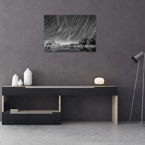 Tablou pe sticlă albnegru cu cerul și stele (70x50 cm)