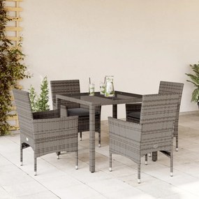 vidaXL Set mobilier de grădină cu perne 5 piese gri poliratan &amp; sticlă