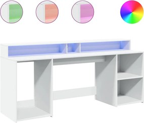 vidaXL Birou cu lumini LED, alb, 200x55x91 cm, lemn prelucrat