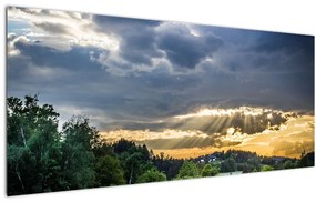 Tablou cu peisaj și raze de soare (120x50 cm)