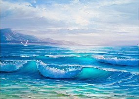 Tablou - Pictură în ulei de mare cu pescăruși (70x50 cm)