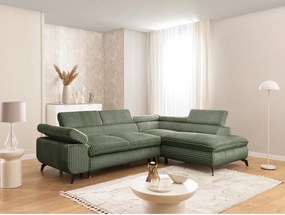 Colțar verde cu tapițerie din catifea reiată (cu colț pe partea dreaptă/în formă de ”L”) Marbeya – Ropez