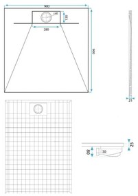 Rea Bazalt Grey cadita de dus patrata x90 cm gri REA-K4105