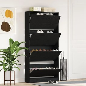 vidaXL Dulap pentru Încălțăminte Stejar negru 80 x 21 x 163.5 cm