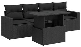 3326236 vidaXL Set mobilier de grădină cu perne, 5 piese, negru, poliratan