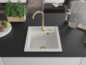 Mexen Vito chiuvetă de granit cu o cuvă 520 x 490 mm, alb, sifon auriu - 6503521000-20-G