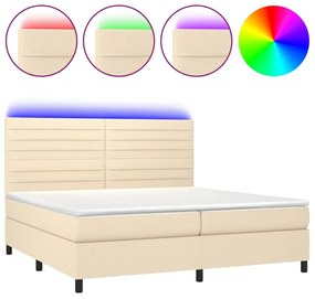 3134986 vidaXL Pat cu arcuri, saltea și LED, crem, 200x200 cm, textil