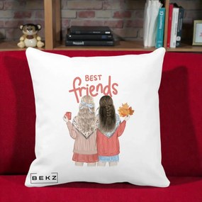 Cadou pentru Prieteni - Perna Personalizata Best Friends Toamna, 40x40 cm, Alba Mata, Husa Detasabila, Perna Inclusa, BEKZ®