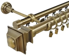 Galerie dubla Verdi, teava neteda si profil,grosime 25 si 19mm, aur antic (Alege marime: 320 cm)