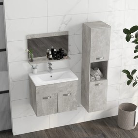 Set de Mobilier de Baie din 3 Piese, Montare pe Perete, cu Dulap cu Oglinda, Dulap de Depozitare Inalt, Gri Kleankin | Aosom Romania