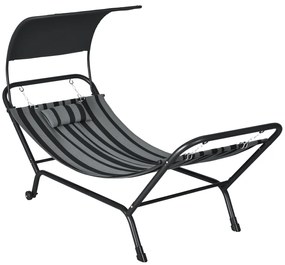Outsunny Şezlong bain de soleil transat din oțel și poliester cu acoperiș și pernă, dim. 240L x 92l x 148H cm | Aosom Romania