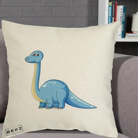 Perna Personalizata Brontosaur Albastru, 40x40 cm, Ecru, Husa Detasabila, Perna Inclusa, BEKZ®