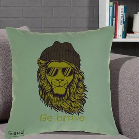 Perna Decorativa Leu Hipster Be Brave, 40x40 cm, Verde, Husa Detasabila, Perna Inclusa, BEKZ®