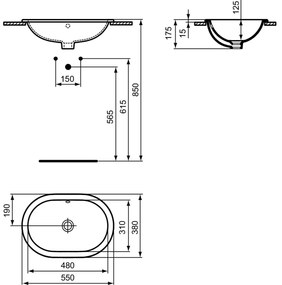 Lavoar incastrat alb 55 cm, oval, Ideal Standard Connect