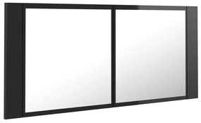 Dulap de baie cu oglinda si LED, negru extralucios 100x12x45 cm negru foarte lucios