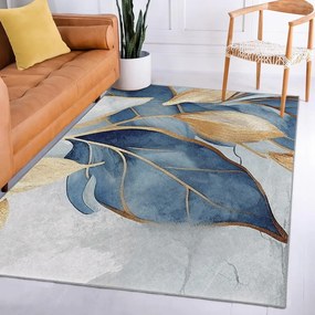 Covor albastru/auriu lavabil 120x180 cm Golden Leaves – Mila Home