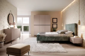 Comodă Nicole 150 cm cu trei sertare - MDF roz antichizat / picioare negre