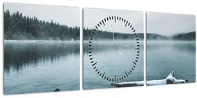 Tablou - lacul nordic înghețat (cu ceas) (90x30 cm)