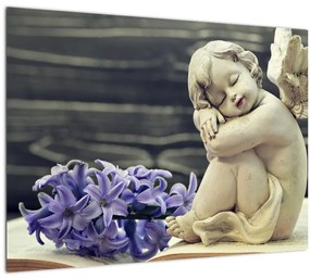 Tablou pe sticlă - Înger cu floare (70x50 cm)