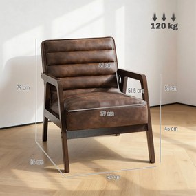 HOMCOM Fotoliu pentru living, fotoliu suplimentar tapițat din PU cu șezut lat, pernă groasă și structură din lemn masiv, maro | Aosom Romania