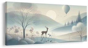 Tablou peisaj forestier cu cerb și munți