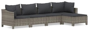 Set mobilier de gradina cu perne, 5 piese, gri, poliratan