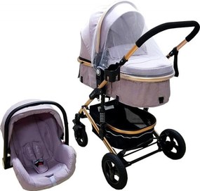 Carucior nou nascuti 3 in 1 Baby Care™ PRO 531 , Cadru Aluminiu, Amortizoare, Roti din cauciuc plin AVE, Landou, Scoica auto, Spatar reglabil 3