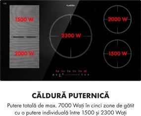 Klarstein Delicatessa 90 Hybrid, plită încorporată, inducție, 5 zone, 7400 W, neagră