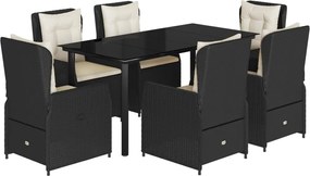 vidaXL Set mobilier de grădină cu perne, 7 piese, negru, poliratan