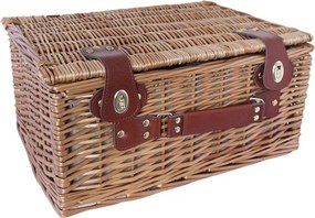 Coș de picnic mare din răchită împletită cu căptușeală în dungi verzi, pentru 4 persoane, „Vendela Large Green"
