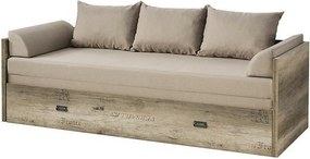 Pat MALCOLM 80/160, stejar canyon, PAL, cu saltea, cotiere, perne si s