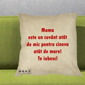 Cadou pentru Mama - Perna Personalizata Mama Cuvant Mic, 40x40 cm, Crem, Husa Detasabila, Perna Inclusa, BEKZ®