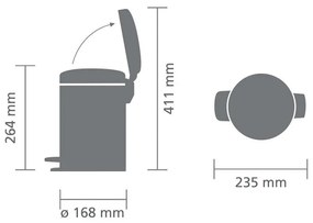 Cos de gunoi cu pedala Brabantia NewIcon 649001, 3 L, Inchidere lina, Baza antiderapanta, Negru