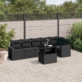 3267285 vidaXL Set canapele de grădină cu perne, 7 piese, negru, poliratan